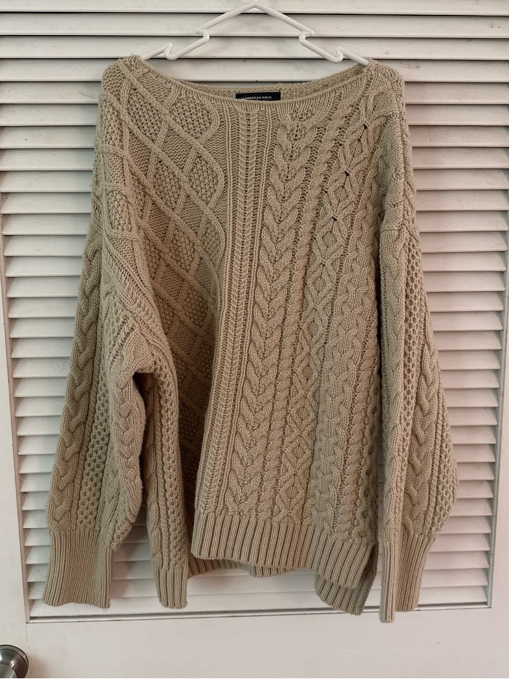 American Holic Neutral Beige Cable Knit Crew Sweater